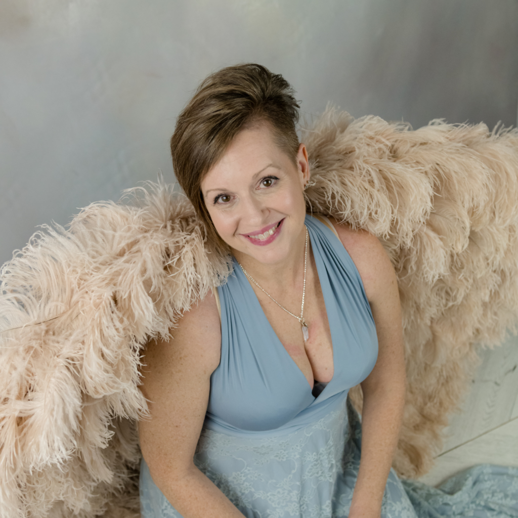 headshot of Shanel Scott of From the Heart and Soul with angel wings on